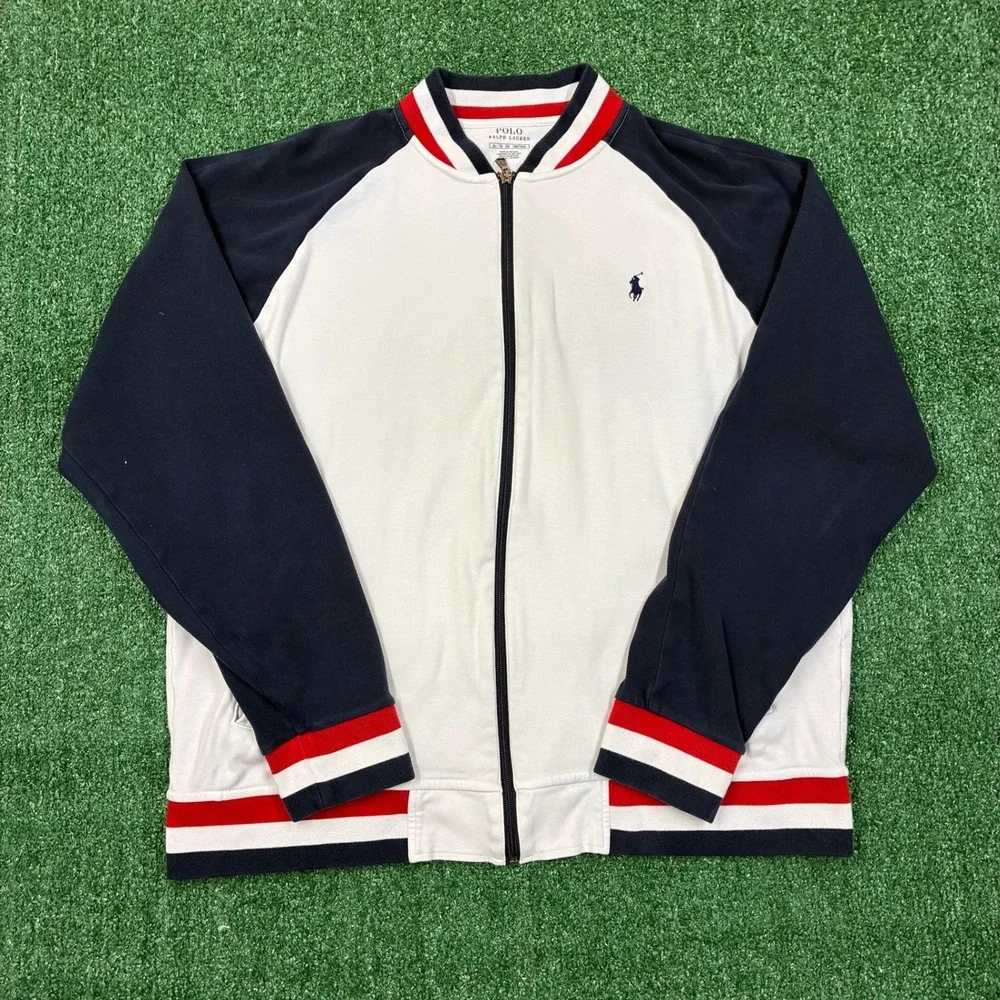 Y2K Polo Ralph Lauren Track Jacket Full Zip Colorblock Navy White Red XL